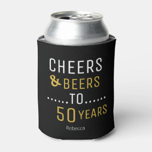 Rafraîchisseur Pour Canette Elégant Black & Gold Cheers & Beers 50e anniversai
