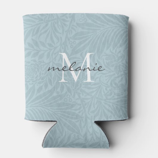 Rafraîchisseur Pour Canette Élégant Bleu Floral Script Monogramme (Dos)