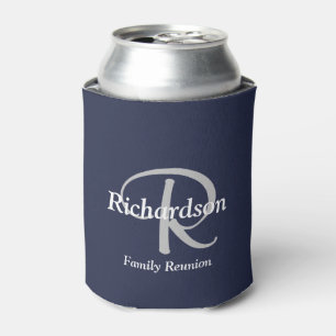 Rafraîchisseur Pour Canette Élégant Bleu Nuit Blanc Gris Argent Monogrammé