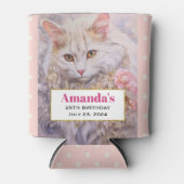 Rafraîchisseur Pour Canette Élégant chat blanc en or et diamants Anniversaire (Devant)