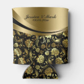 Rafraîchisseur Pour Canette Élégant Damas Noir & Or Bandes décoratives (Dos)