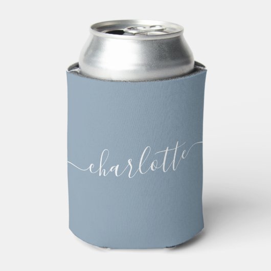 Rafraîchisseur Pour Canette Elégant Dusty Blue Script Moderne Nom Personnalisé (Can devant)
