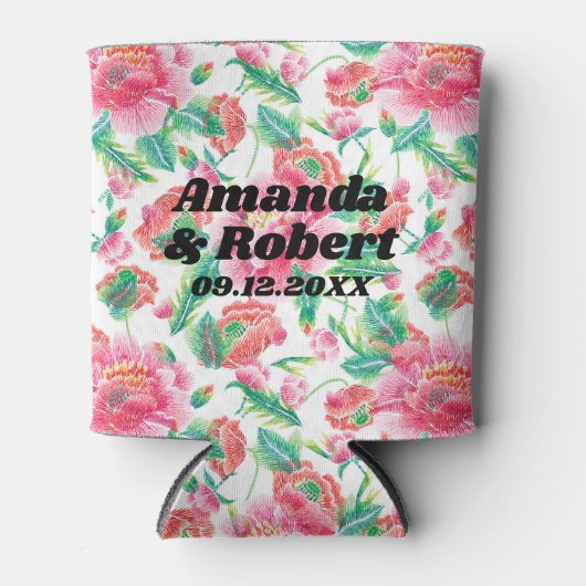 Rafraîchisseur Pour Canette Élégant Fille Lumineuse Motif Fleurs Roses (Devant)