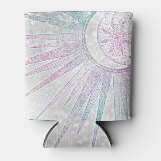 Rafraîchisseur Pour Canette Elegant Iridescent Sun Moon Mandala Silver Design (Devant)