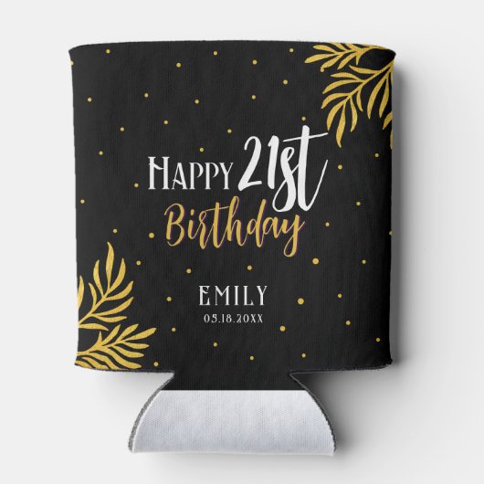 Rafraîchisseur Pour Canette Elégant Joyeux 21ème anniversaire Gold Foliage Par (Dos)