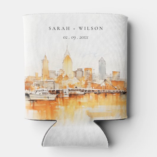 Rafraîchisseur Pour Canette Élégant Mariage d'aquarelle Skyline de Nashville C (Dos)