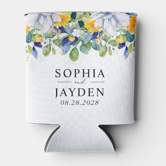 Rafraîchisseur Pour Canette Élégant mariage fleuri jaune blanc (Devant)