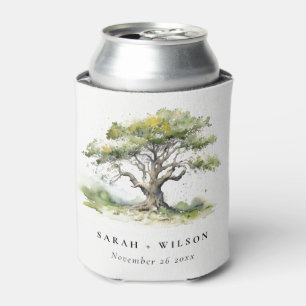 Rafraîchisseur Pour Canette Elégant minimal vert aquarelle Mariage chêne arbre