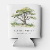 Rafraîchisseur Pour Canette Elégant minimal vert aquarelle Mariage chêne arbre (Dos)