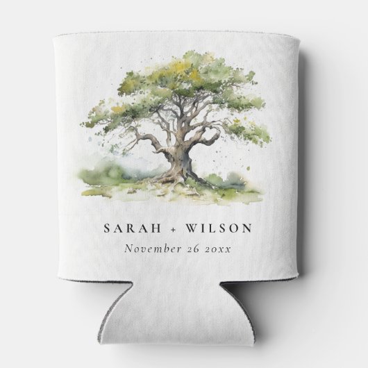 Rafraîchisseur Pour Canette Elégant minimal vert aquarelle Mariage chêne arbre (Dos)