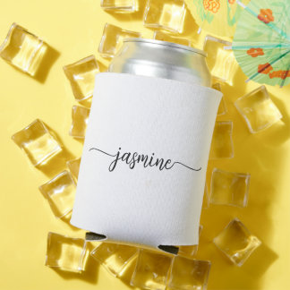 Rafraîchisseur Pour Canette Élégant Minimaliste Monogramme Nom Blanc Calligrap