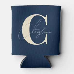 Rafraîchisseur Pour Canette Élégant Monogramme Bleu de Mer Profonde de Style M