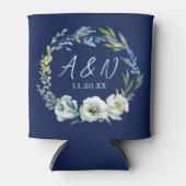 Rafraîchisseur Pour Canette Élégant Monogramme floral bleu marine Mariage d'hi (Devant)