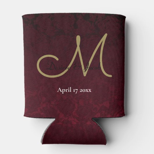 Rafraîchisseur Pour Canette Élégant Monogramme Mariage blanc or bordeaux (Dos)