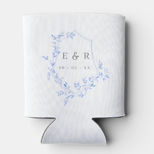 Rafraîchisseur Pour Canette Élégant Monogramme Mariage de crête Feuille Bleue (Dos)
