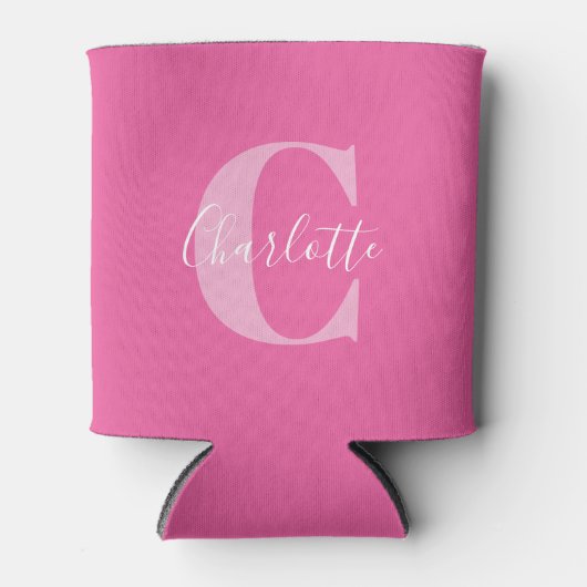 Rafraîchisseur Pour Canette Élégant Monogramme moderne Nom en rose chaud (Devant)