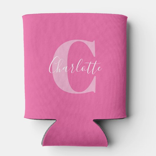 Rafraîchisseur Pour Canette Élégant Monogramme moderne Nom en rose chaud (Dos)