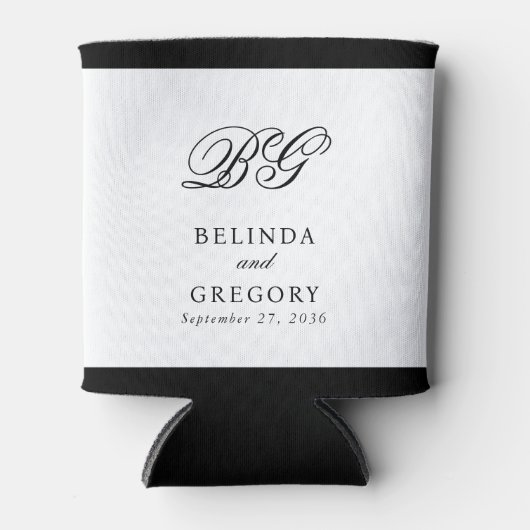 Rafraîchisseur Pour Canette Elégant Noir Blanc Monogramme Mariage Faveur (Devant)