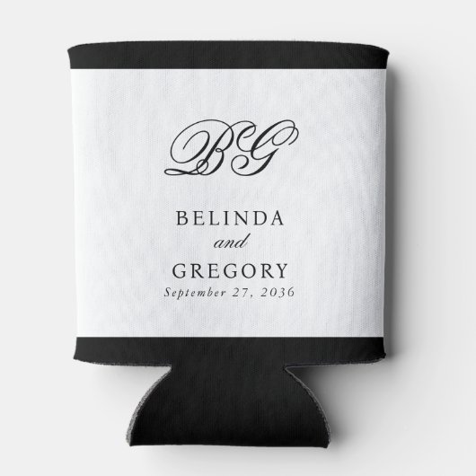 Rafraîchisseur Pour Canette Elégant Noir Blanc Monogramme Mariage Faveur (Dos)