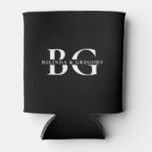 Rafraîchisseur Pour Canette Élégant Noir et Blanc Monogramme Initiales Mariage (Devant)