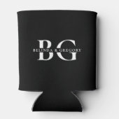 Rafraîchisseur Pour Canette Élégant Noir et Blanc Monogramme Initiales Mariage (Dos)