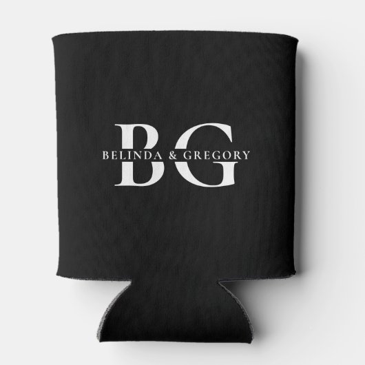 Rafraîchisseur Pour Canette Élégant Noir et Blanc Monogramme Initiales Mariage (Dos)