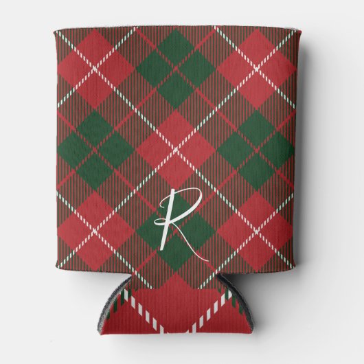 Rafraîchisseur Pour Canette Elegant Plaid Red Green Tartan Monogram Custom (Devant)