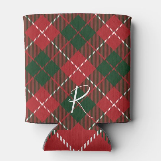 Rafraîchisseur Pour Canette Elegant Plaid Red Green Tartan Monogram Custom (Dos)