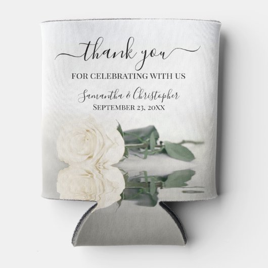 Rafraîchisseur Pour Canette Elégant Rose blanche Romantique Merci Mariage (Devant)