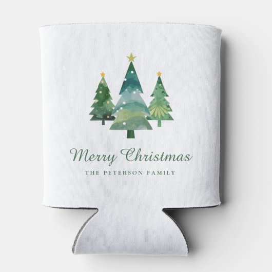 Rafraîchisseur Pour Canette Élégant Script Aquarelle Arbres de Noël (Dos)