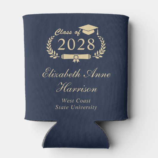 Rafraîchisseur Pour Canette Élégant Script Blue Gold Graduation (Dos)