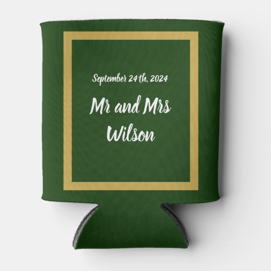 Rafraîchisseur Pour Canette Élégant script et cadre or sur vert (Devant)