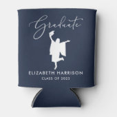 Rafraîchisseur Pour Canette Élégant Script Graduation Party Blue (Devant)