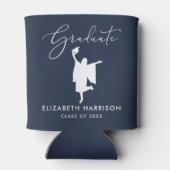 Rafraîchisseur Pour Canette Élégant Script Graduation Party Blue (Dos)