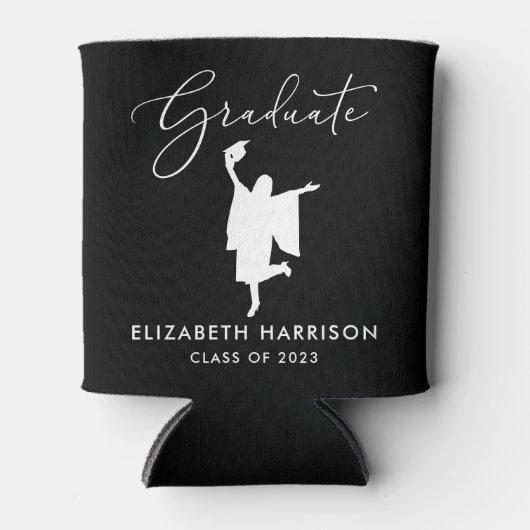 Rafraîchisseur Pour Canette Élégant Script Graduation Party Noir (Devant)
