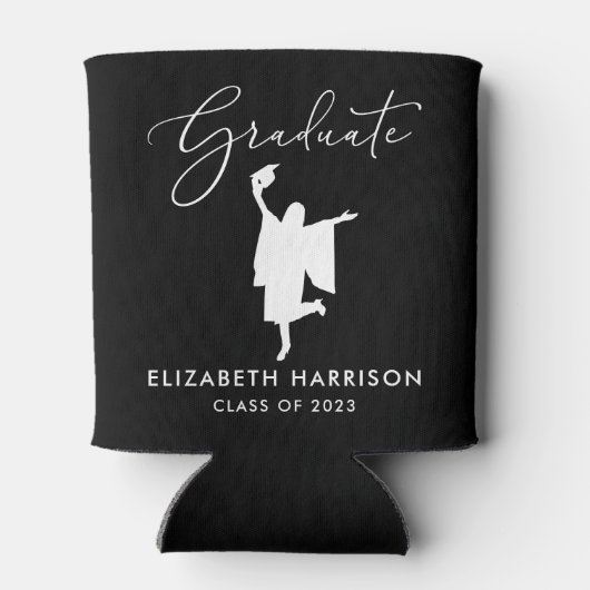 Rafraîchisseur Pour Canette Élégant Script Graduation Party Noir (Dos)