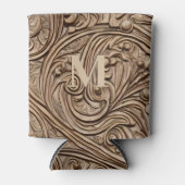 Rafraîchisseur Pour Canette Élégant sculpté en bois clair Monogramme (Devant)