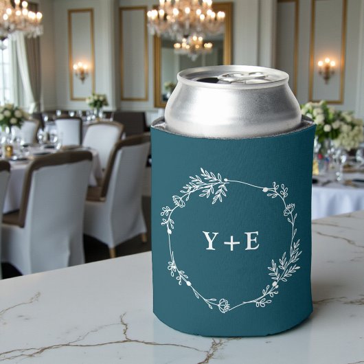 Rafraîchisseur Pour Canette Elegant Simple Deep Teal Monogrammed Wedding