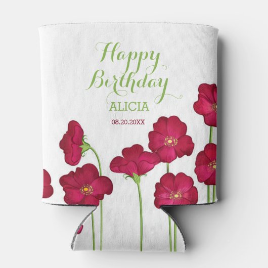 Rafraîchisseur Pour Canette Élégante fête d'anniversaire du Fleur sauvage Red (Dos)