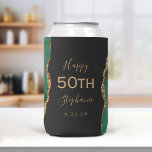 Rafraîchisseur Pour Canette Emerald Agate Gold Dark 50th Birthday Party<br><div class="desc">Cette fête de 50e anniversaire personnalisée peut refroidir comprend une géode d'aquarelle vert émeraude ornée d'une fausse parties scintillant dorée,  encadrant l'année d'anniversaire,  le nom de l'invité d'honneur et la date en texte doré sur un arrière - plan non noir.</div>
