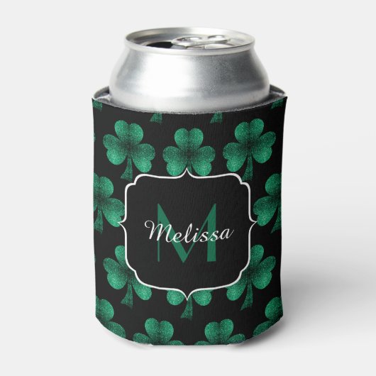 Rafraîchisseur Pour Canette Emerald Green Sparkle Shamrock noir Monogramme (Can devant)