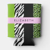 Rafraîchisseur Pour Canette Empreinte de léopard, Zebra Print, Vert, Votre nom (Devant)