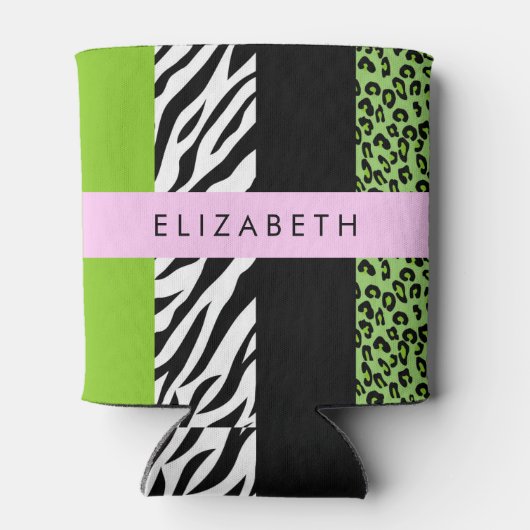 Rafraîchisseur Pour Canette Empreinte de léopard, Zebra Print, Vert, Votre nom (Dos)