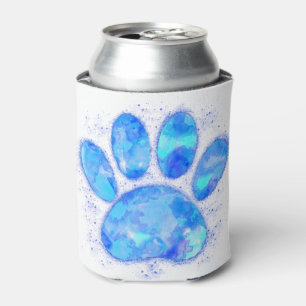 Rafraîchisseur Pour Canette Empreinte de patte de chien à l'aquarelle bleue