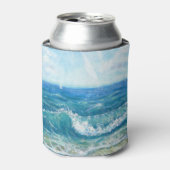 Rafraîchisseur Pour Canette Eté, vagues bleues, peinture acrylique. (Can devant)