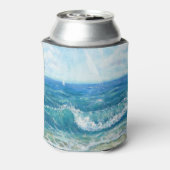 Rafraîchisseur Pour Canette Eté, vagues bleues, peinture acrylique. (Can Dos)