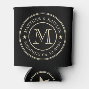 Rafraîchisseur Pour Canette Étoile de monogramme de mariage noir et crème