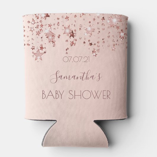 Rafraîchisseur Pour Canette étoiles brillantes or rose baby shower (Dos)