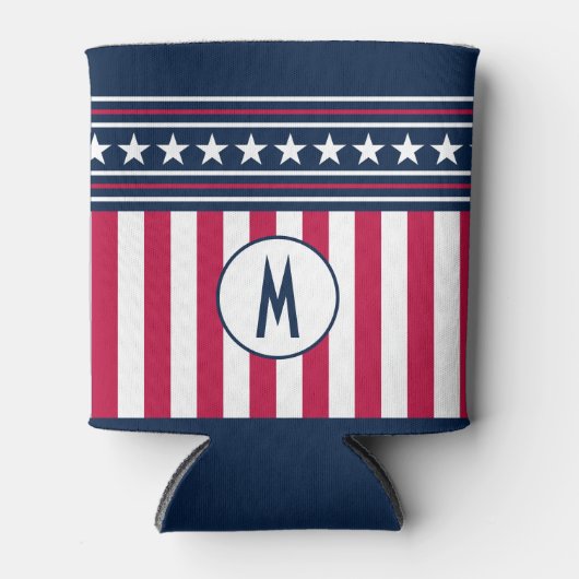 Rafraîchisseur Pour Canette Étoiles initiales personnalisées en bandes Rouge B (Devant)