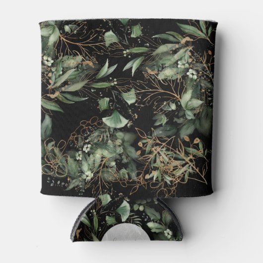 Rafraîchisseur Pour Canette Eucalyptus Golden Boho Elegant Onyx Black Mariage (Devant)